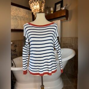 Lemon Tart striped elbow patch sweater size large
